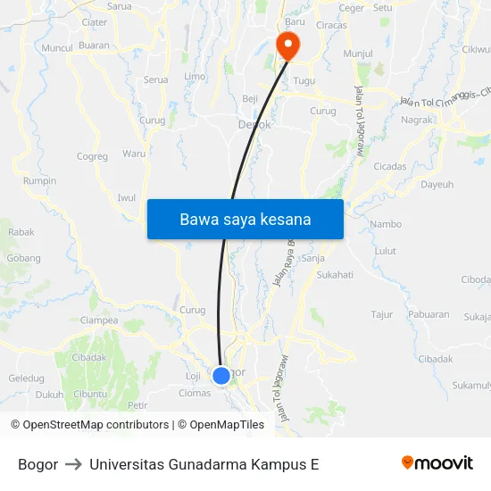 Bogor to Universitas Gunadarma Kampus E map