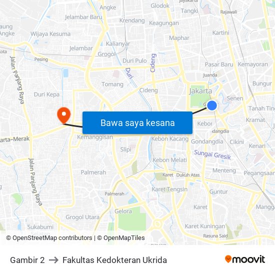 Gambir 2 to Fakultas Kedokteran Ukrida map