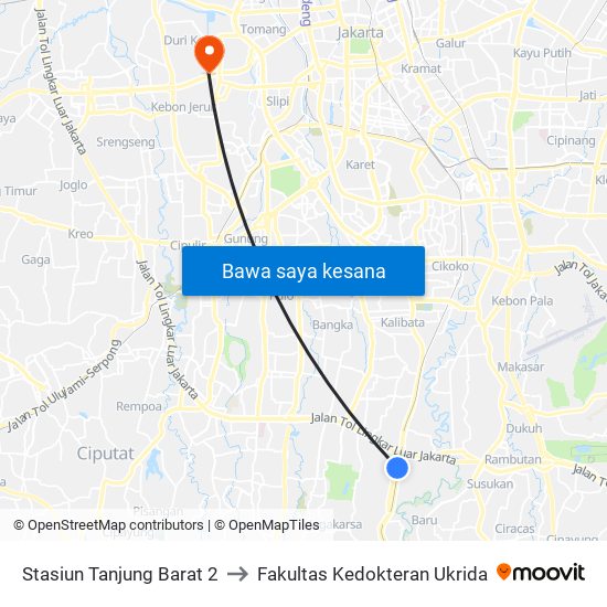 Stasiun Tanjung Barat 2 to Fakultas Kedokteran Ukrida map