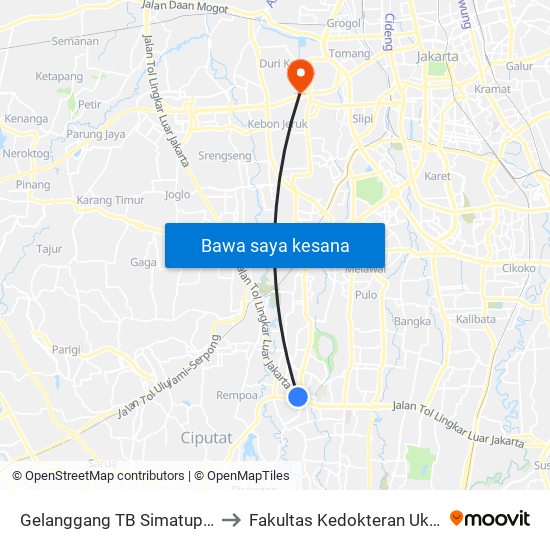 Gelanggang TB Simatupang to Fakultas Kedokteran Ukrida map