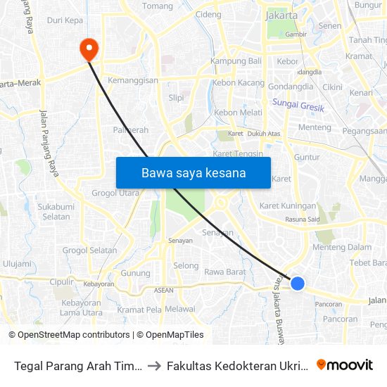 Tegal Parang Arah Timur to Fakultas Kedokteran Ukrida map