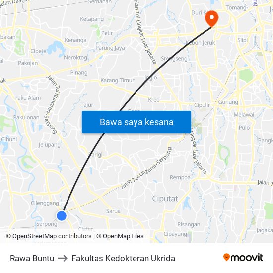 Rawa Buntu to Fakultas Kedokteran Ukrida map