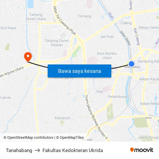 Tanahabang to Fakultas Kedokteran Ukrida map