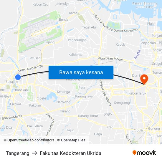 Tangerang to Fakultas Kedokteran Ukrida map