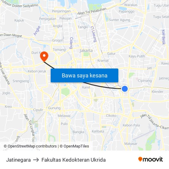 Jatinegara to Fakultas Kedokteran Ukrida map
