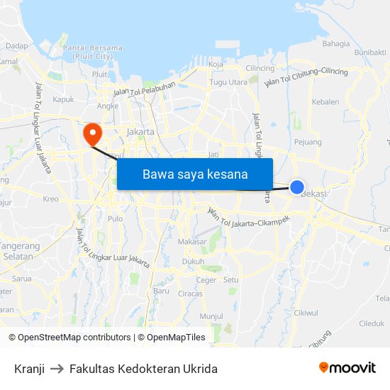 Kranji to Fakultas Kedokteran Ukrida map