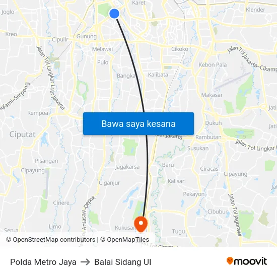 Polda Metro Jaya to Balai Sidang UI map