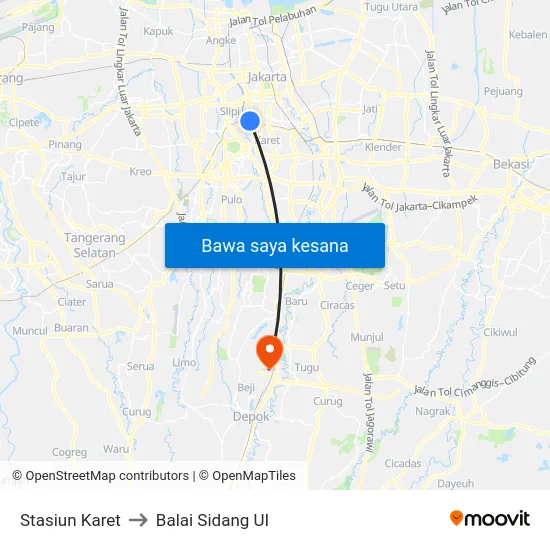 Stasiun Karet to Balai Sidang UI map