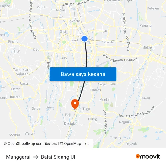 Manggarai to Balai Sidang UI map