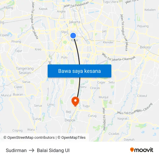 Sudirman to Balai Sidang UI map