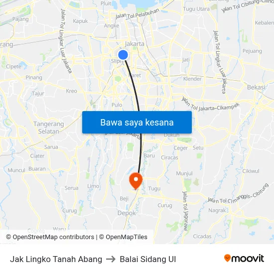 Jak Lingko Tanah Abang to Balai Sidang UI map