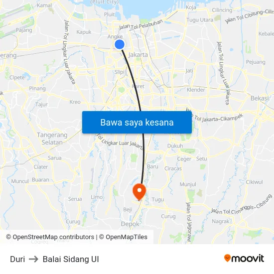 Duri to Balai Sidang UI map
