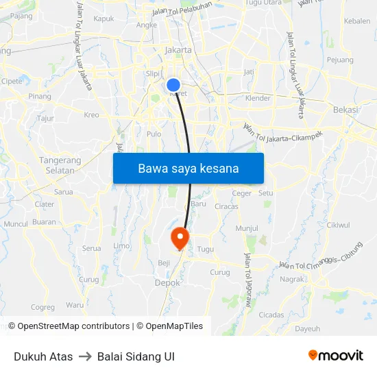 Dukuh Atas to Balai Sidang UI map