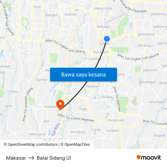 Makasar to Balai Sidang UI map