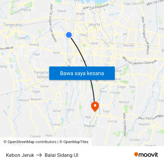 Kebon Jeruk to Balai Sidang UI map