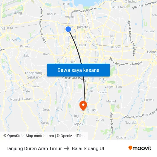 Tanjung Duren Arah Timur to Balai Sidang UI map