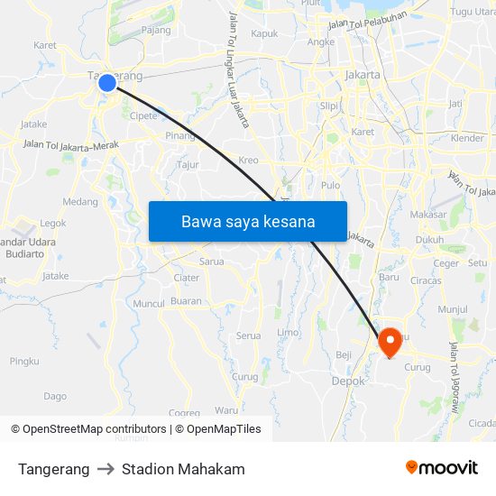 Tangerang to Stadion Mahakam map