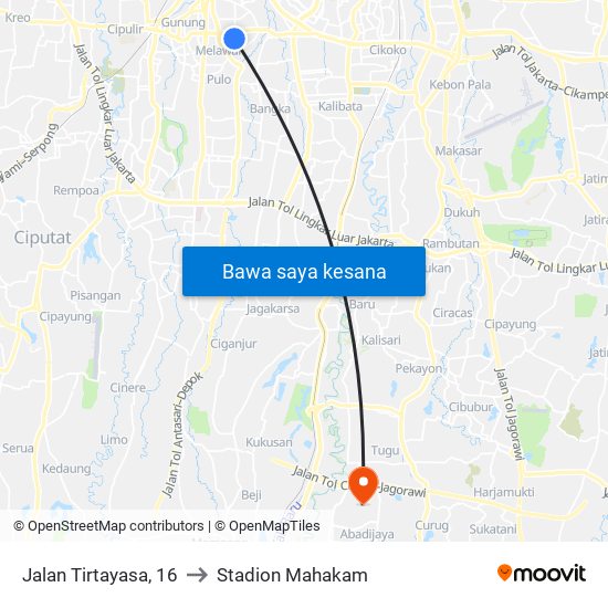 Jalan Tirtayasa, 16 to Stadion Mahakam map