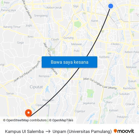 Kampus UI Salemba to Unpam (Universitas Pamulang) map