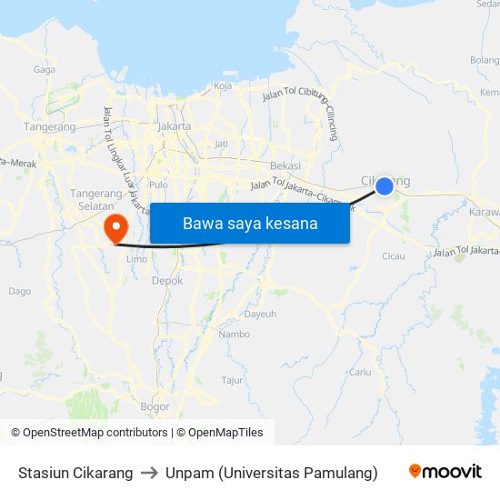 Stasiun Cikarang to Unpam (Universitas Pamulang) map