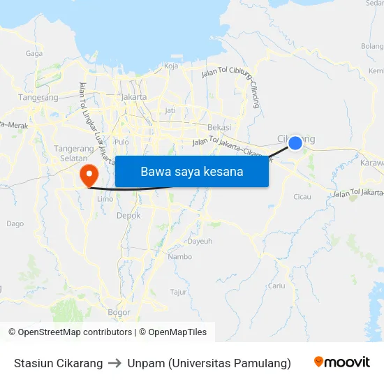 Stasiun Cikarang to Unpam (Universitas Pamulang) map