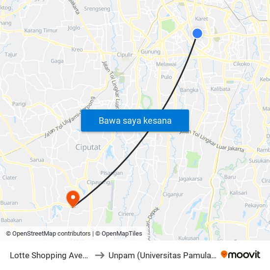 Lotte Shopping Avenue to Unpam (Universitas Pamulang) map