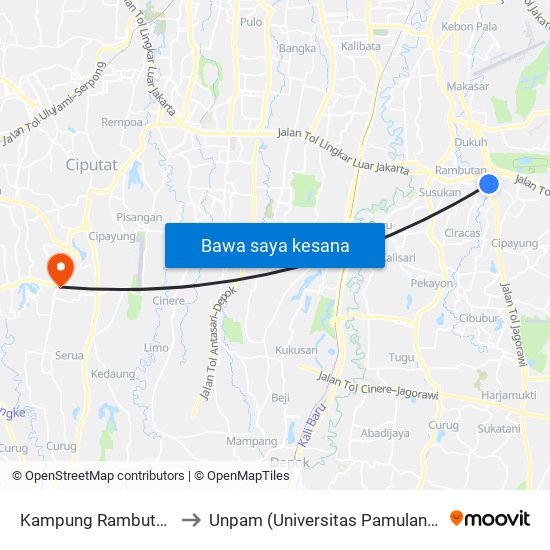 Kampung Rambutan to Unpam (Universitas Pamulang) map