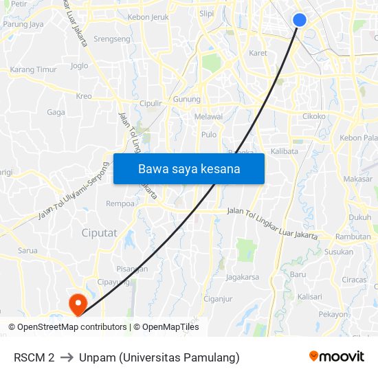 RSCM 2 to Unpam (Universitas Pamulang) map