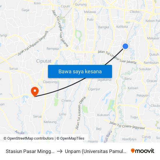 Stasiun Pasar Minggu 2 to Unpam (Universitas Pamulang) map