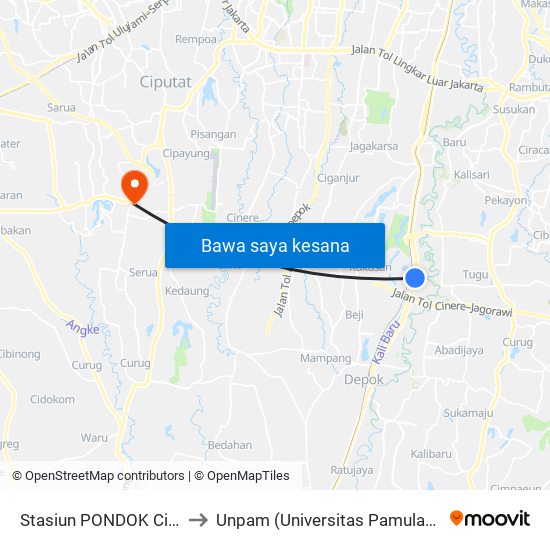 Stasiun PONDOK Cina to Unpam (Universitas Pamulang) map