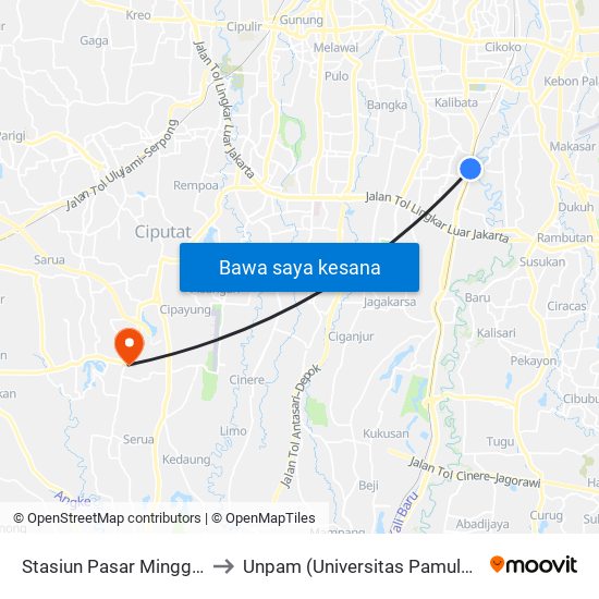 Stasiun Pasar Minggu 1 to Unpam (Universitas Pamulang) map