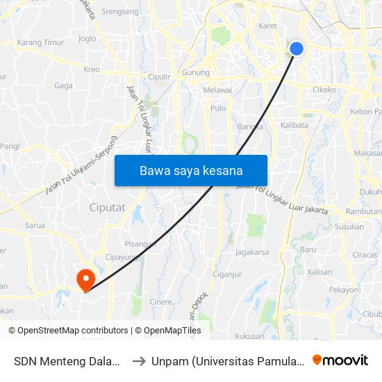 SDN Menteng Dalam 1 to Unpam (Universitas Pamulang) map