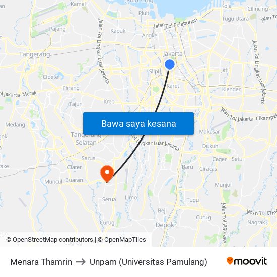 Menara Thamrin to Unpam (Universitas Pamulang) map