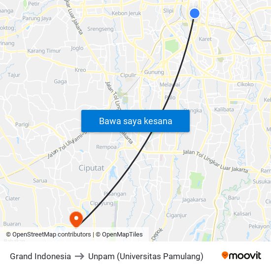 Grand Indonesia to Unpam (Universitas Pamulang) map