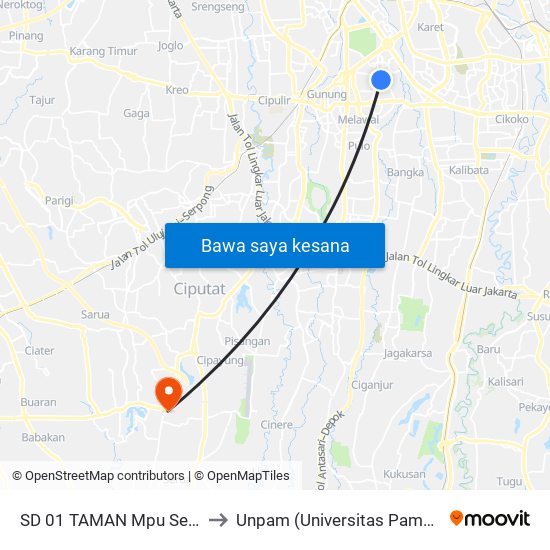 SD 01 TAMAN Mpu Sendok to Unpam (Universitas Pamulang) map