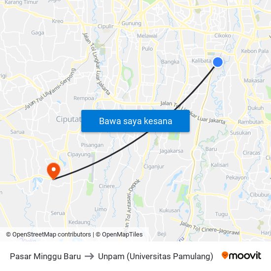 Pasar Minggu Baru to Unpam (Universitas Pamulang) map