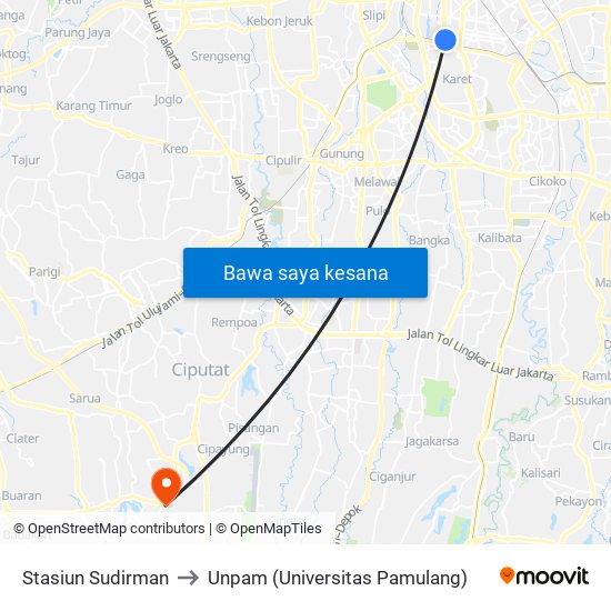 Stasiun Sudirman to Unpam (Universitas Pamulang) map