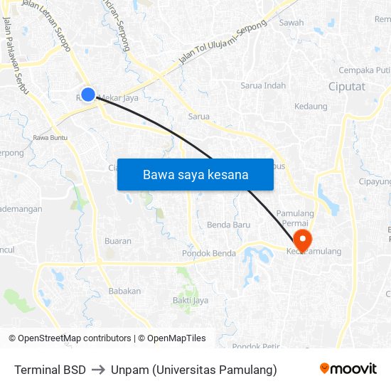 Terminal BSD to Unpam (Universitas Pamulang) map