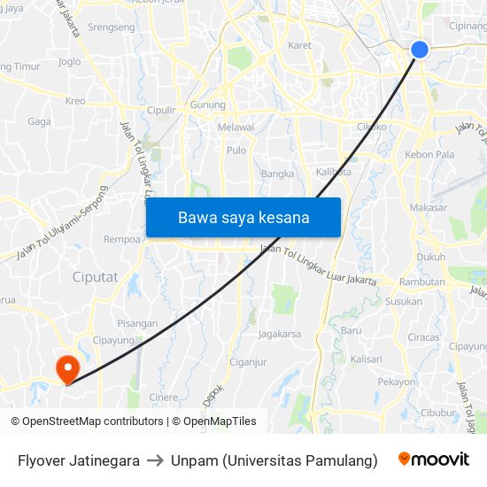 Flyover Jatinegara to Unpam (Universitas Pamulang) map