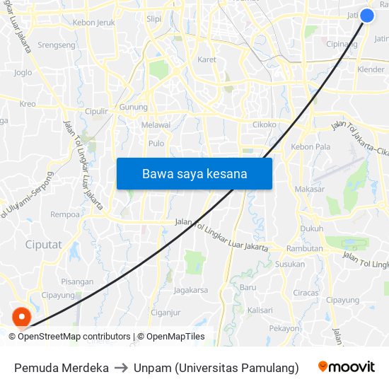 Pemuda Merdeka to Unpam (Universitas Pamulang) map