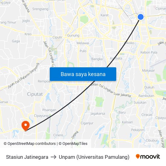 Stasiun Jatinegara to Unpam (Universitas Pamulang) map