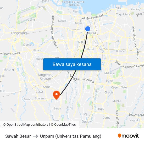 Sawah Besar to Unpam (Universitas Pamulang) map