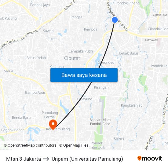 Mtsn 3 Jakarta to Unpam (Universitas Pamulang) map