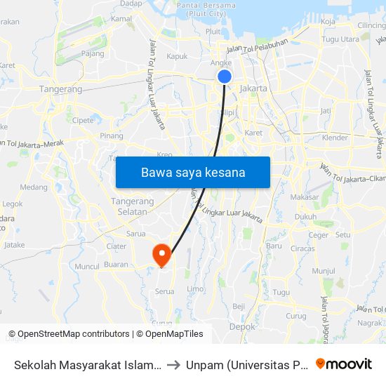 Sekolah Masyarakat Islam Bahagia 2 to Unpam (Universitas Pamulang) map