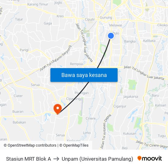 Stasiun MRT Blok A to Unpam (Universitas Pamulang) map