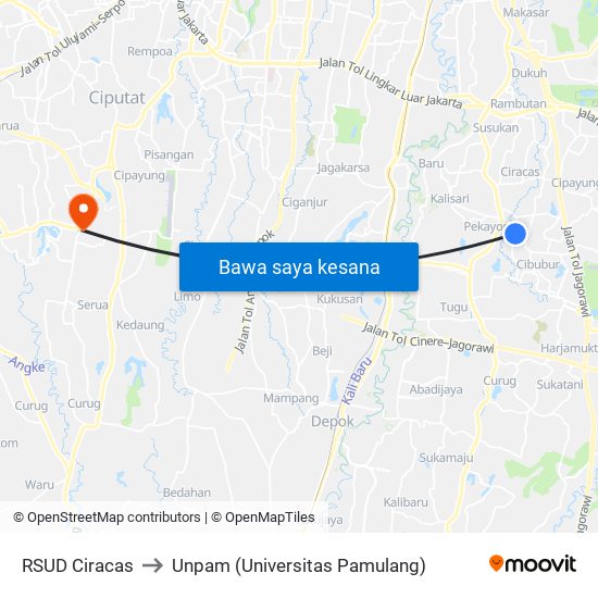 RSUD Ciracas to Unpam (Universitas Pamulang) map