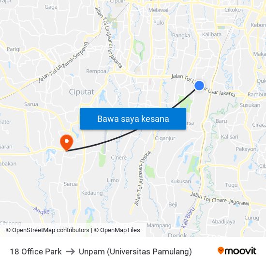 18 Office Park to Unpam (Universitas Pamulang) map