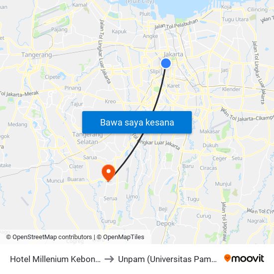 Hotel Millenium Kebon Sirih to Unpam (Universitas Pamulang) map