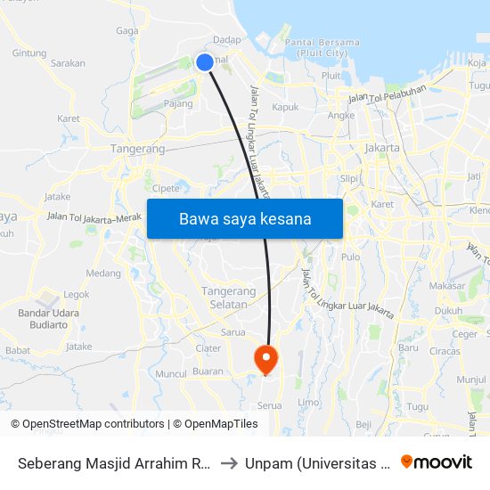 Seberang Masjid Arrahim Rawa Kompeni to Unpam (Universitas Pamulang) map