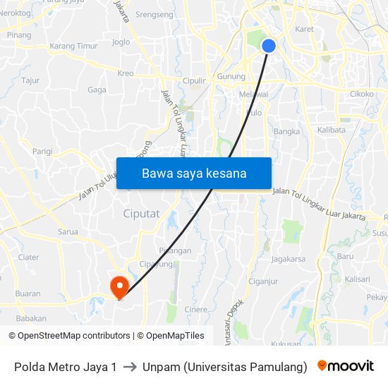 Polda Metro Jaya 1 to Unpam (Universitas Pamulang) map